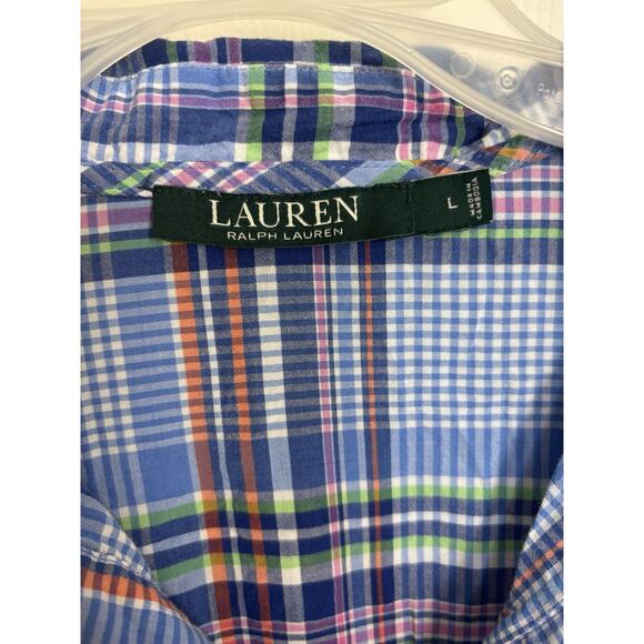 Lauren Ralph Lauren Blue Plaid Long Sleeve Collared Shirt Size Large RLL Logo - Picture 3 of 7